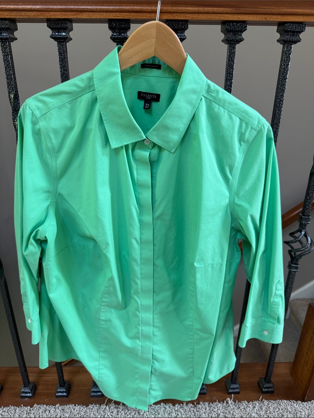 Talbots Mint Green Hidden-Placket Button Shirt wrinkle resistant 16W